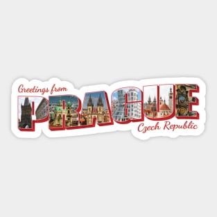 Greetings from Prague in Czech Republic Vintage style retro souvenir Sticker